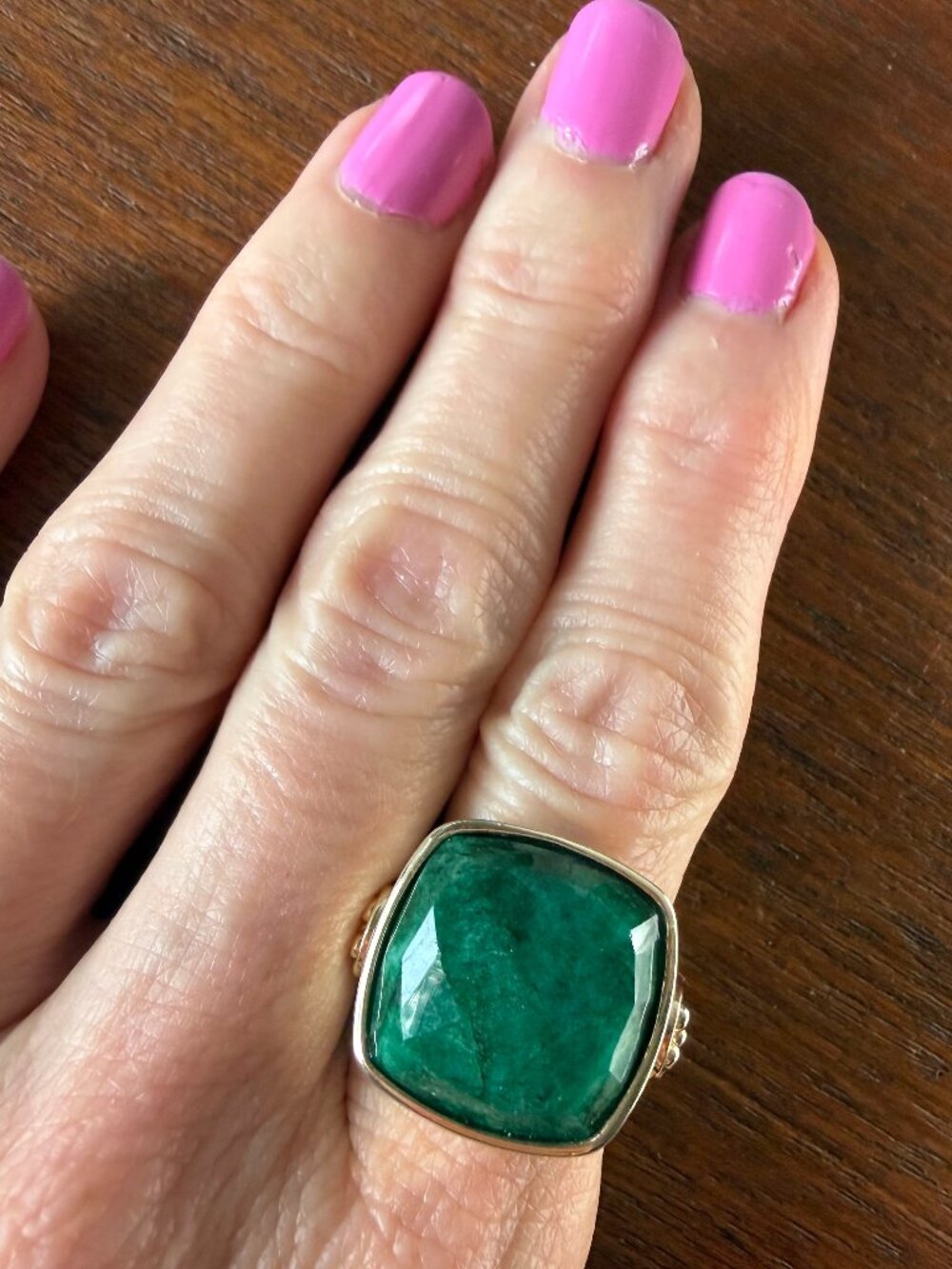 NEW Connie Craig Carroll Green Beryl Cushion Checkerboard Cut Ring